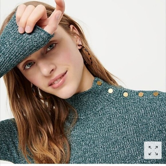 JCREW Button-shoulder ribbed turtleneck Knit top‎ Green Womens Size L - Picture 3 of 8